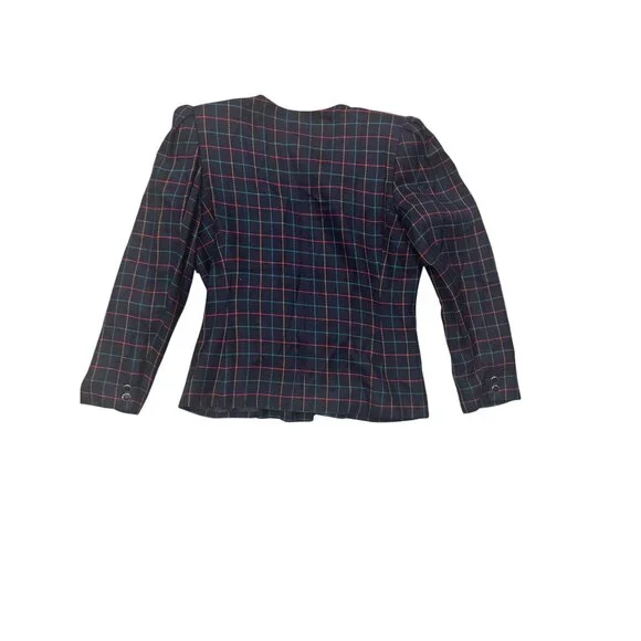 Atrium Collection Womens Plaid Blazer 7/8 Double-Breasted Rayon & Polyester Navy - Picture 7 of 7